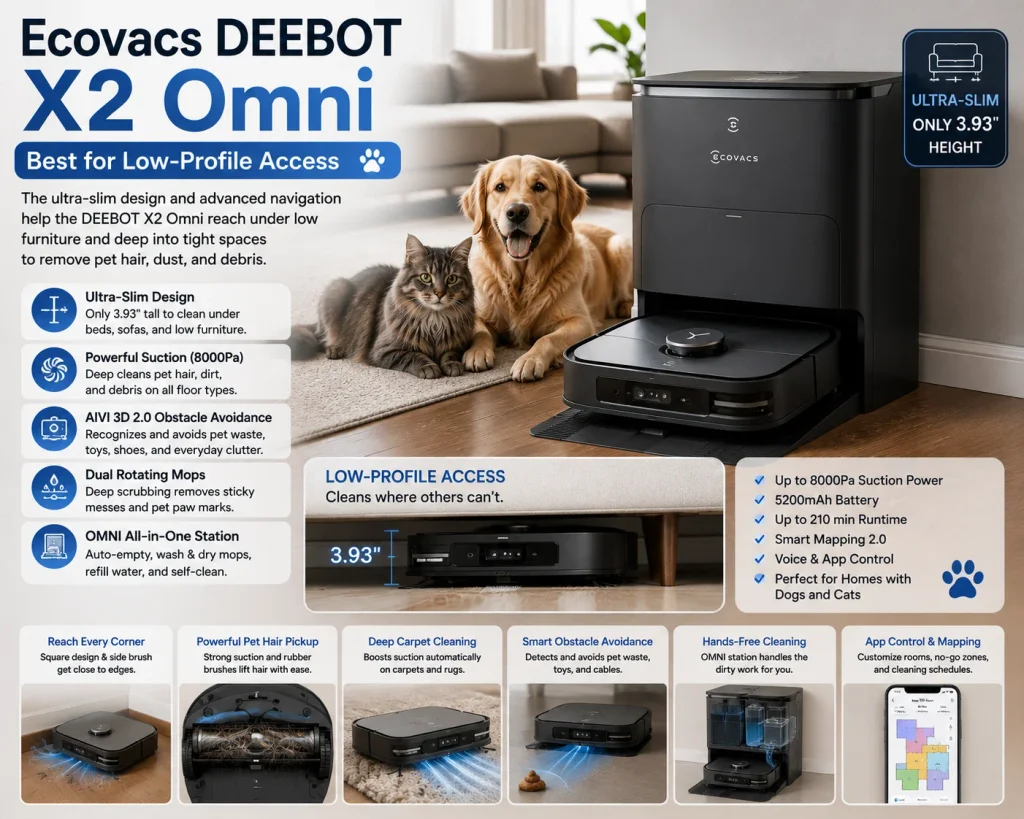 Ecovacs DEEBOT X2 Omni — Best for Low-Profile Access
