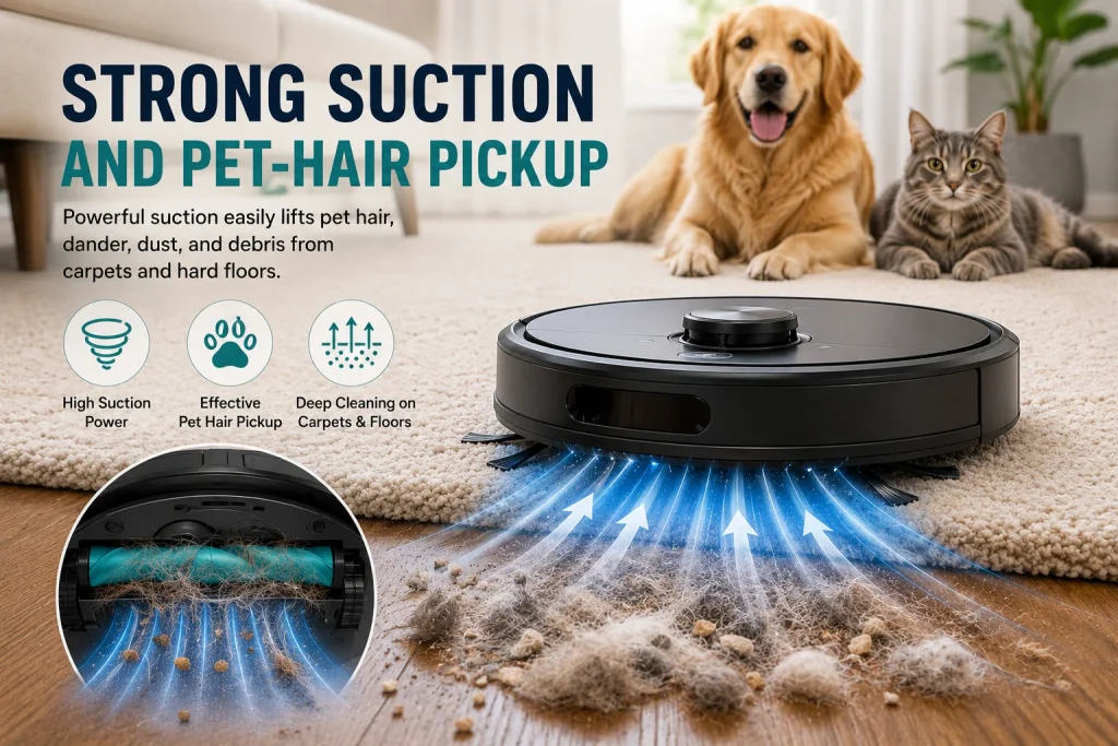 Strong Suction and Pet-Hair Pickup