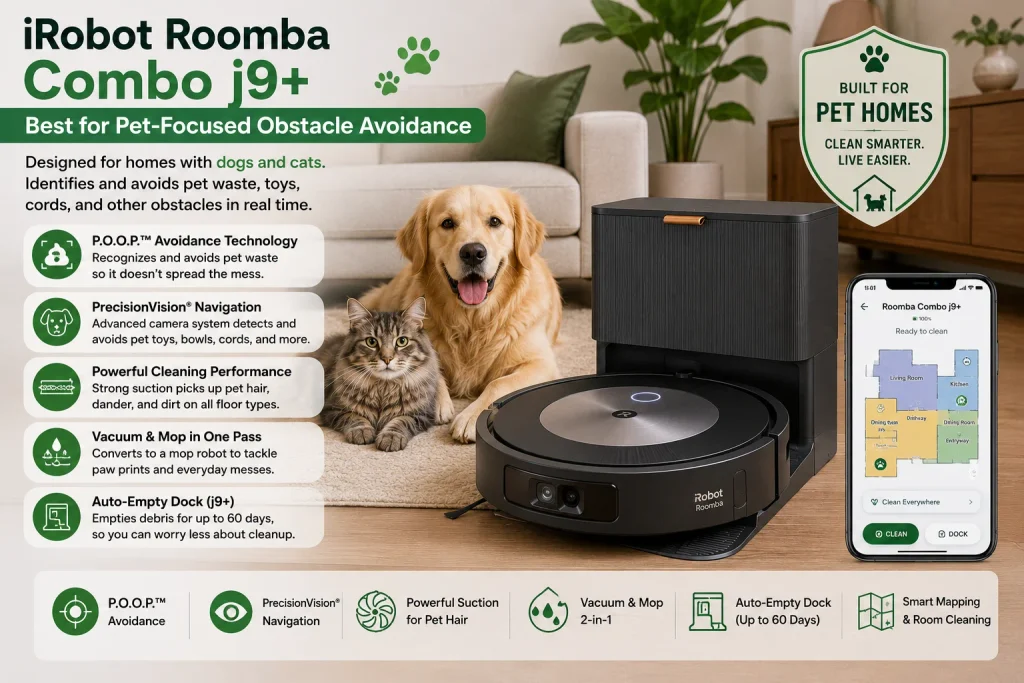 iRobot Roomba Combo j9+ — Best for Pet-Focused Obstacle Avoidance